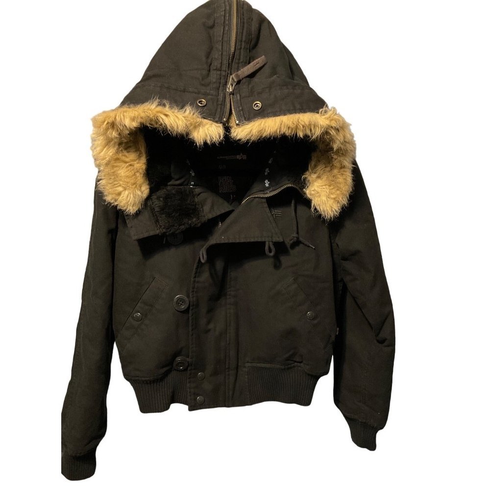 ALPHA INDUSTRIES Faux Fur Trim Hoodie Bomber Jacket sz. Small